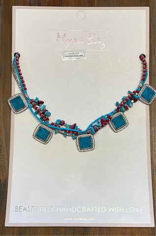 Myra Bag Turquoise and Coral Necklace
