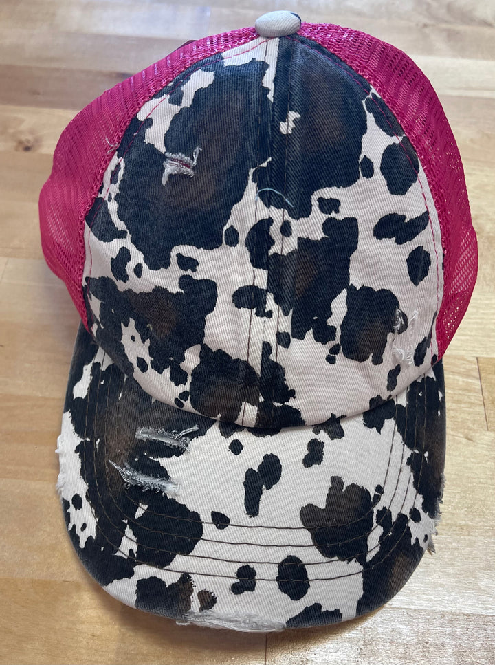 Cowprint distressed trucker hat