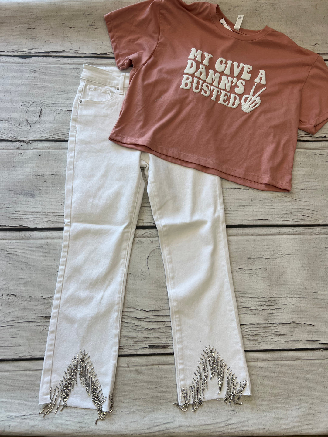 White high rise bling risen jeans